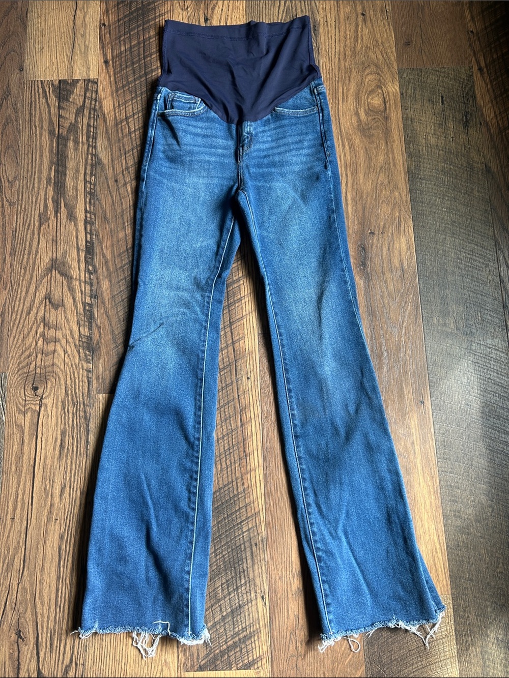 Pinkblush Blue Flare Maternity Jeans with Dark Waistband